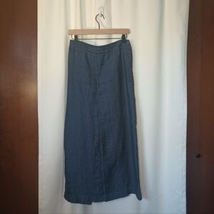 Habitat Womens Linen Maxi Skirt Medium Navy Button Slit Lagom Coastal Minimalist